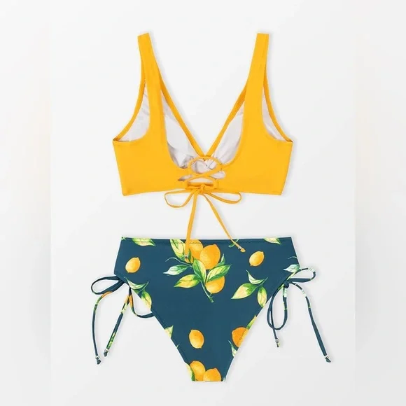Women's Two Piece Padded Retro Lemons Bikini Set swimming suit NWT‎ - Picture 4 of 4